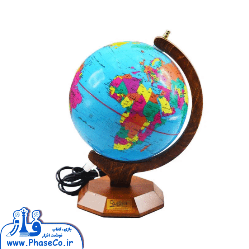 کره جغرافیا سایز 20 پایه چوبی 8 ضلعی چراغدار کد 117 - Image 1
